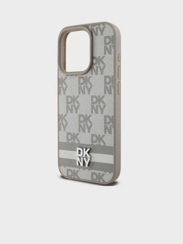 DKNY Rückseite aus PU-Leder mit Karomuster und Streifen für iPhone 15 Pro Beige DKNY