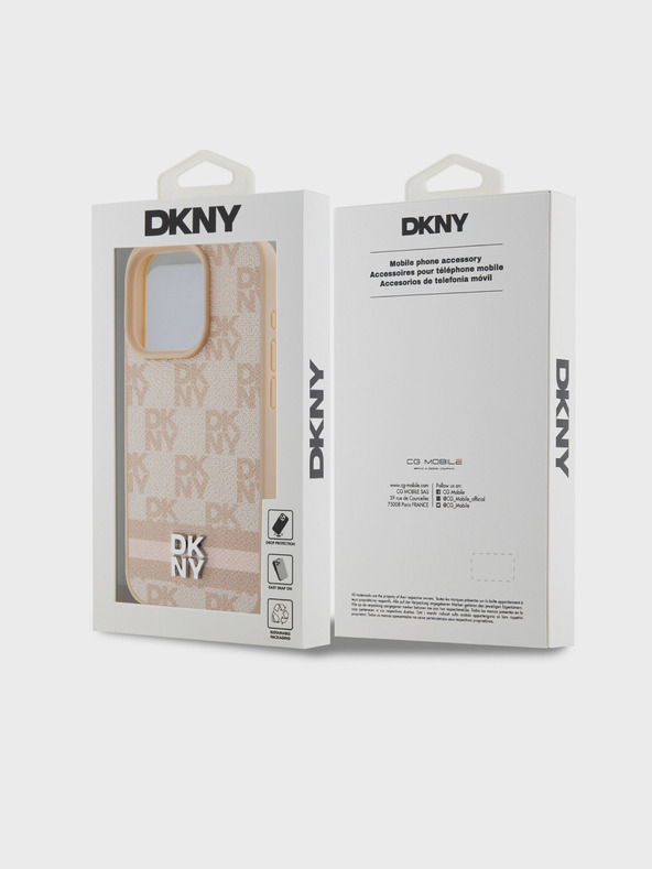 DKNY Rückseite aus PU-Leder mit Karomuster und Streifen für iPhone 15 Pro Pink DKNY