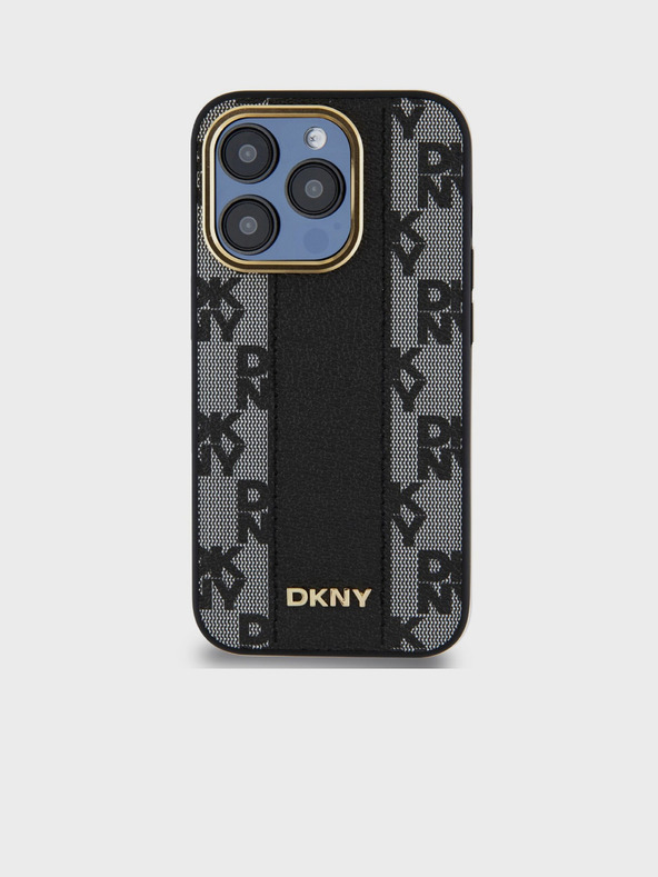 DKNY PU Leder Karomuster Magsafe Schutzhülle für iPhone 15 Pro Schwarz DKNY