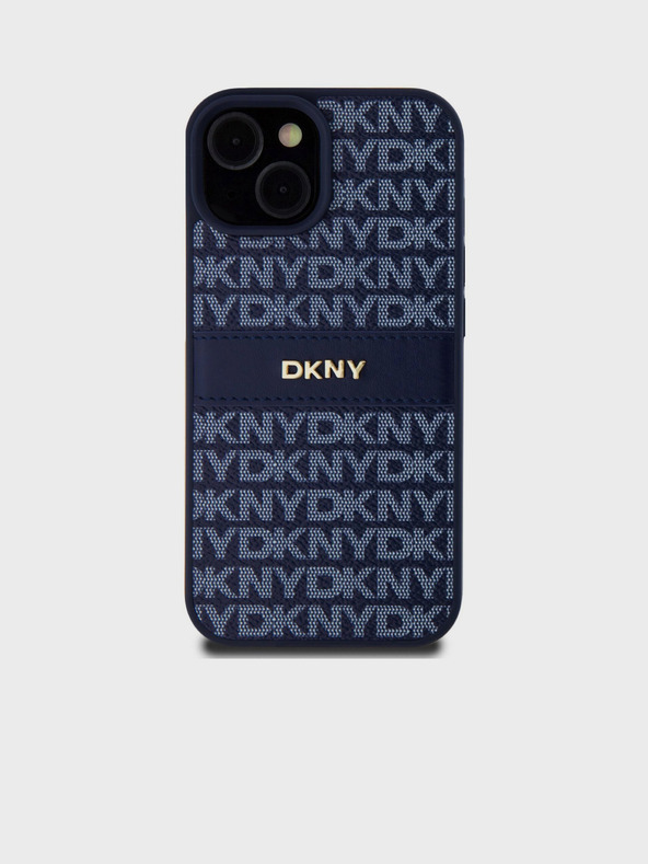 DKNY Rückseite für iPhone 15 Blau DKNY PU-Leder mit tonalem Streifen-Wiederholungsmuster