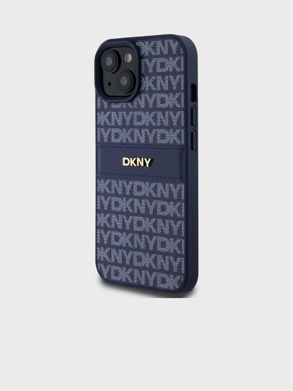 DKNY Rückseite für iPhone 15 Blau DKNY PU-Leder mit tonalem Streifen-Wiederholungsmuster