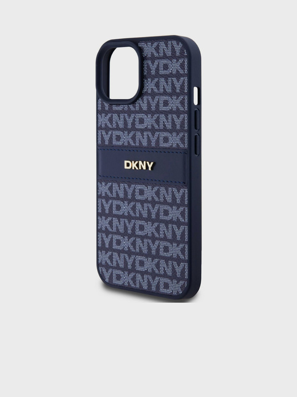 DKNY Rückseite für iPhone 15 Blau DKNY PU-Leder mit tonalem Streifen-Wiederholungsmuster