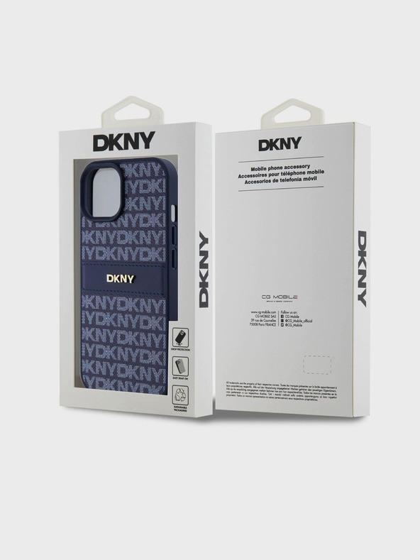 DKNY Rückseite für iPhone 15 Blau DKNY PU-Leder mit tonalem Streifen-Wiederholungsmuster