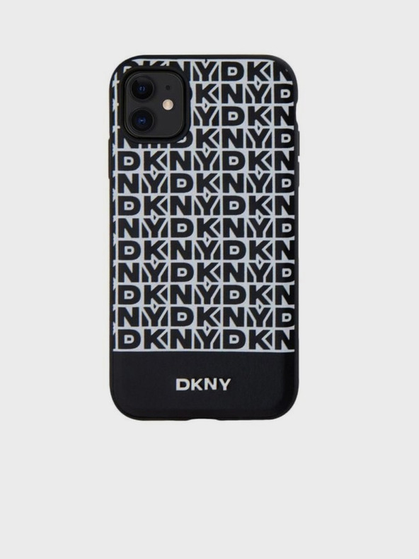 DKNY PU Leather Repeat Pattern Bottom Stripe MagSafe Back Cover for iPhone 11 Black DKNY