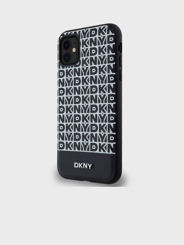 DKNY PU Leather Repeat Pattern Bottom Stripe MagSafe Back Cover for iPhone 11 Black DKNY