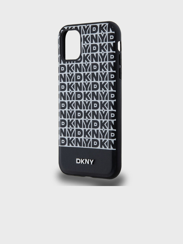 DKNY PU Leather Repeat Pattern Bottom Stripe MagSafe Back Cover for iPhone 11 Black DKNY
