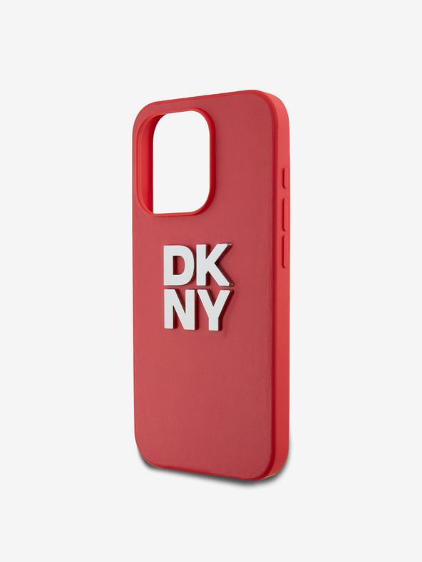DKNY PU Leather Stack Logo Wrist Strap Back Cover für iPhone 15 Pro Rot DKNY
