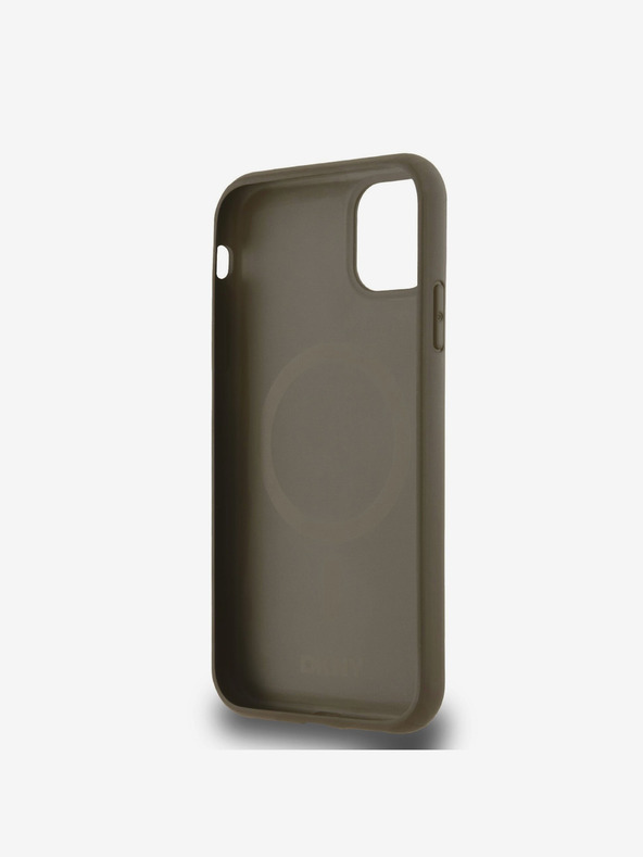 DKNY PU Leather Repeat Pattern Bottom Stripe MagSafe Back Cover for iPhone 11 Brown DKNY