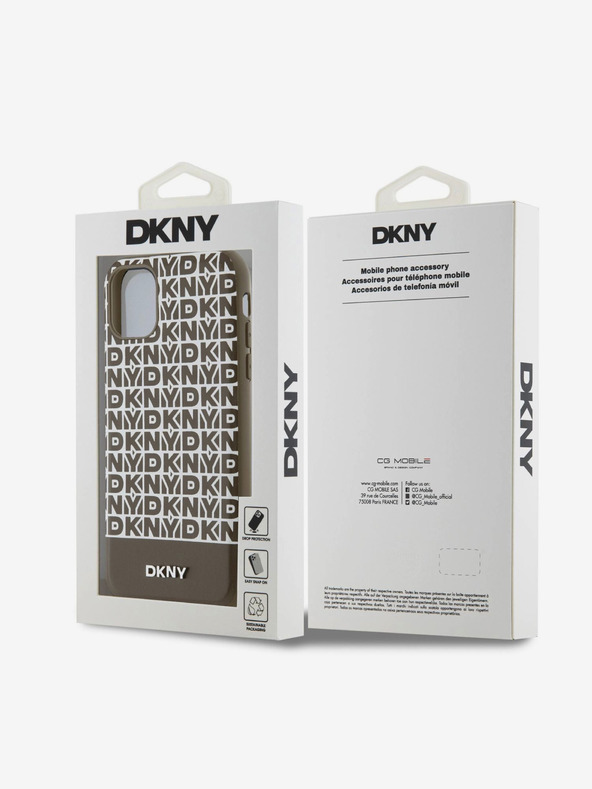 DKNY PU Leather Repeat Pattern Bottom Stripe MagSafe Back Cover for iPhone 11 Brown DKNY