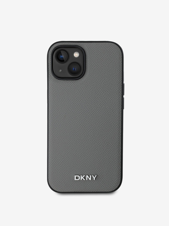 DKNY PU Leder Silber Metall Logo Magsafe Schutzhülle für iPhone 14 Grau DKNY
