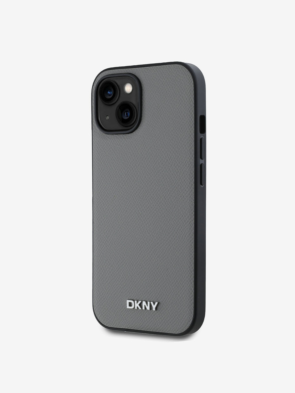 DKNY PU Leder Silber Metall Logo Magsafe Schutzhülle für iPhone 14 Grau DKNY