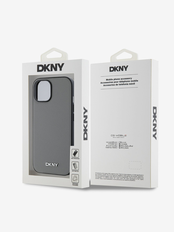 DKNY PU Leder Silber Metall Logo Magsafe Schutzhülle für iPhone 14 Grau DKNY