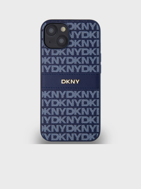 DKNY Rückseite für iPhone 14 Blau DKNY PU-Leder mit Tonalstreifen-Wiederholungsmuster