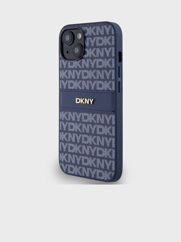 DKNY Rückseite für iPhone 14 Blau DKNY PU-Leder mit Tonalstreifen-Wiederholungsmuster