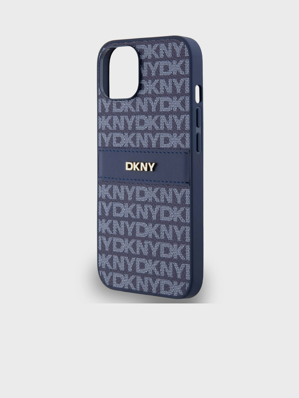 DKNY Rückseite für iPhone 14 Blau DKNY PU-Leder mit Tonalstreifen-Wiederholungsmuster