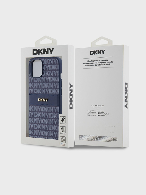 DKNY Rückseite für iPhone 14 Blau DKNY PU-Leder mit Tonalstreifen-Wiederholungsmuster