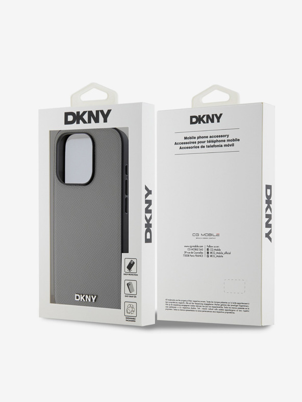 DKNY PU Leder Silber Metall Logo Magsafe Schutzhülle für iPhone 14 Pro Grau DKNY
