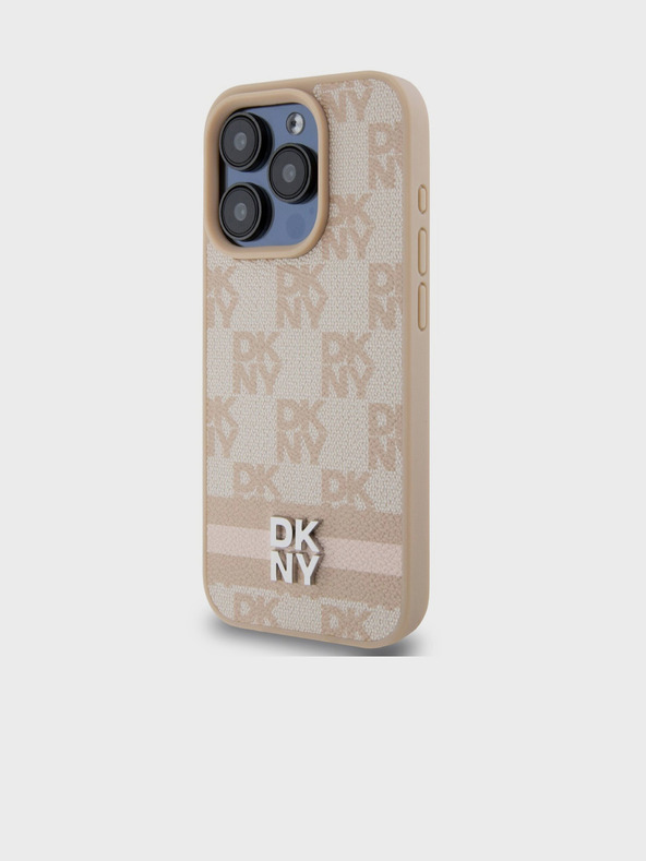 DKNY Rückseite aus PU-Leder mit Karomuster und Streifen für das iPhone 14 Pro Max Pink DKNY