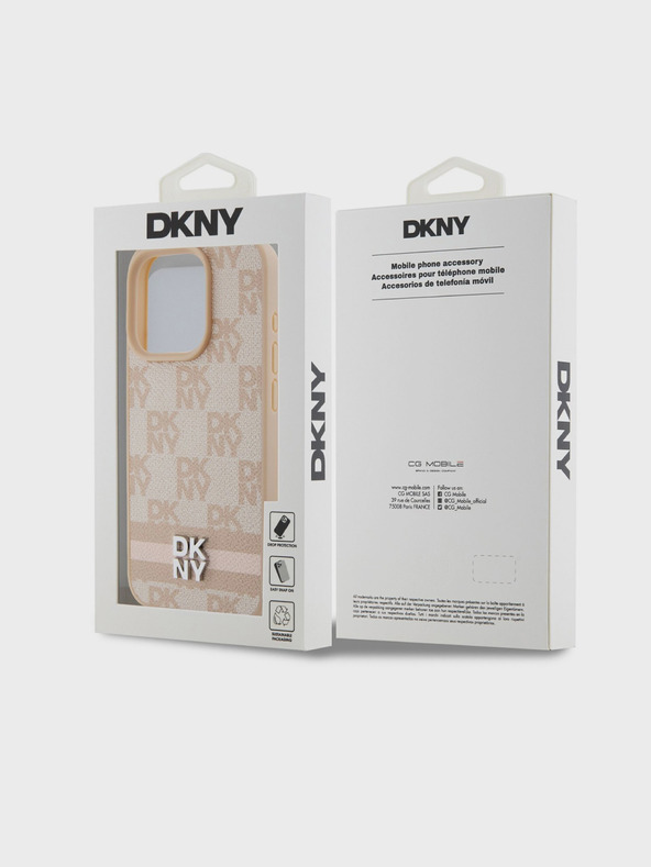 DKNY Rückseite aus PU-Leder mit Karomuster und Streifen für das iPhone 14 Pro Max Pink DKNY