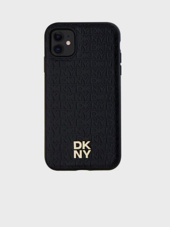 DKNY PU Leder Wiederholungsmuster Stack Logo Magsafe Rückseitenschutz für iPhone 11 Schwarz DKNY