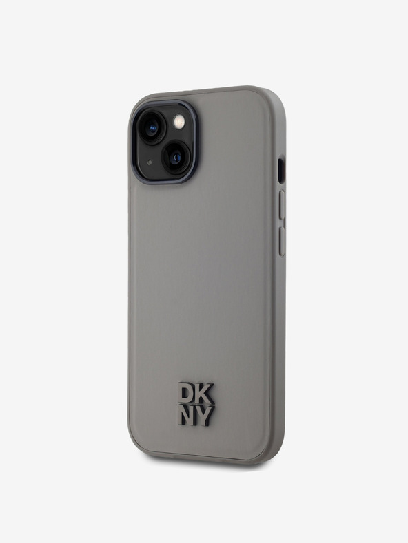 DKNY PU Leder Stack Logo Magsafe Schutzhülle für iPhone 15 Grau DKNY