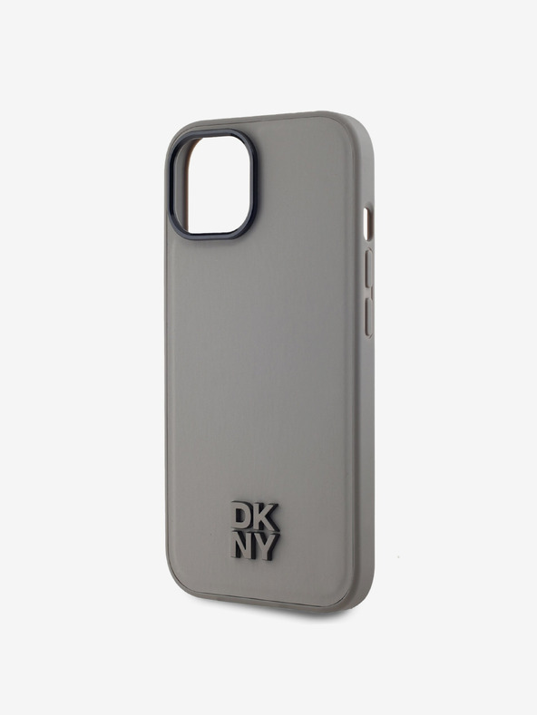 DKNY PU Leder Stack Logo Magsafe Schutzhülle für iPhone 15 Grau DKNY