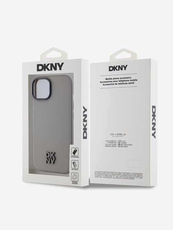 DKNY PU Leder Stack Logo Magsafe Schutzhülle für iPhone 15 Grau DKNY