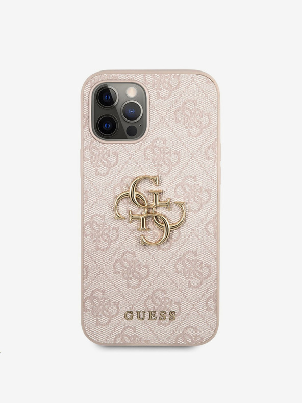 Guess PU 4G Metal Logo Rückseite Hülle für iPhone 12/12 Pro Rosa Handyhülle