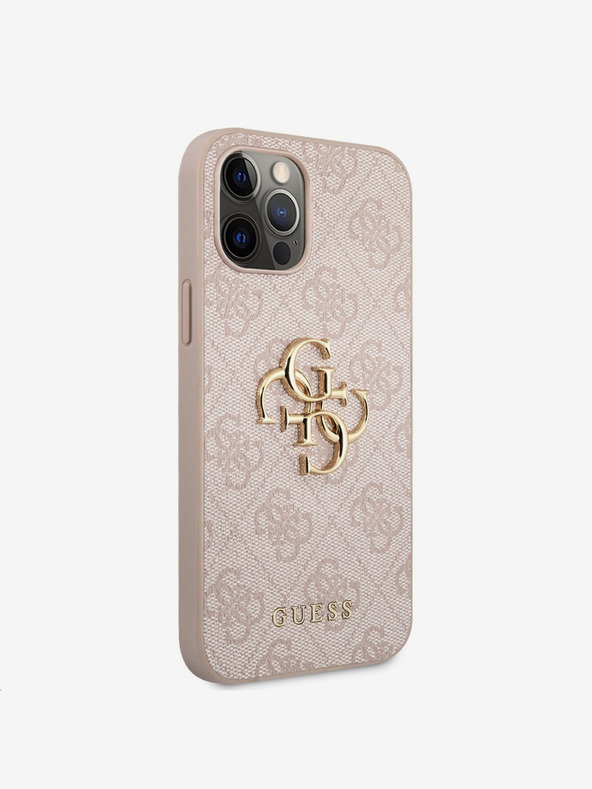 Guess PU 4G Metal Logo Rückseite Hülle für iPhone 12/12 Pro Rosa Handyhülle