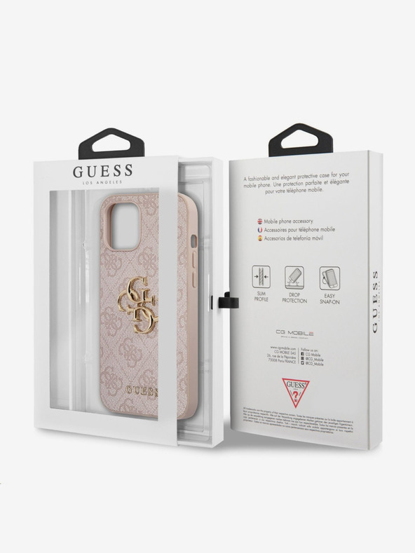 Guess PU 4G Metal Logo Rückseite Hülle für iPhone 12/12 Pro Rosa Handyhülle