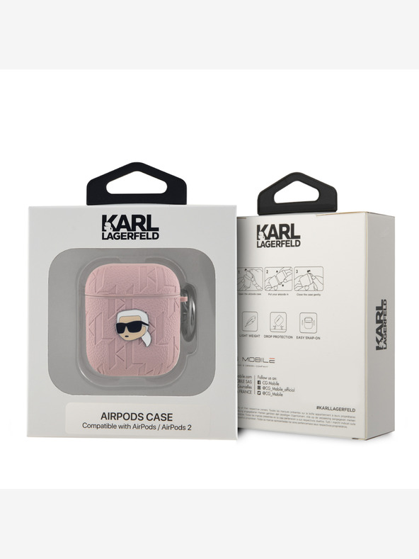 Karl Lagerfeld PU-geprägtes Karl Head Case für AirPods 1/2 Rosa Karl Lagerfeld