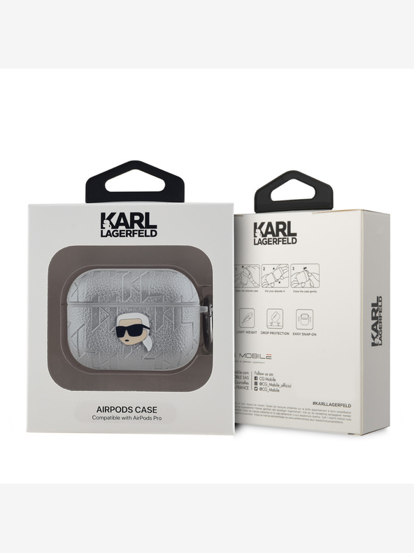 Karl Lagerfeld Karl Lagerfeld PU-geprägtes Karl Head Etui für AirPods Pro Silber