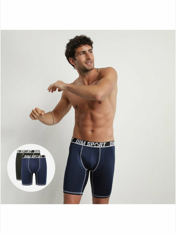 DIM Zweier-Set Herren-Sport-Boxershorts in schwarz und dunkelblau DIM SPORT LONG BOXER 2x