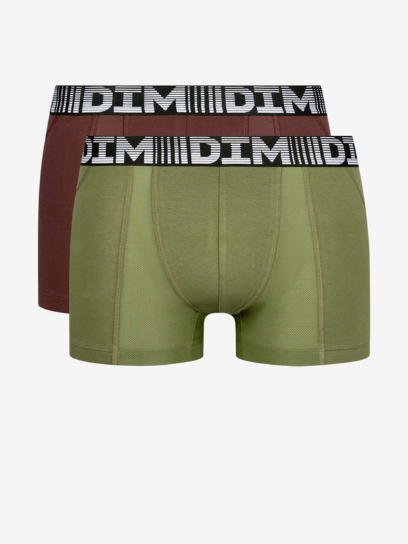 DIM Set aus zwei Herren-Boxershorts in Grün und Dunkelbraun DIM COTTON 3D FLEX AIR BOXER 2x
