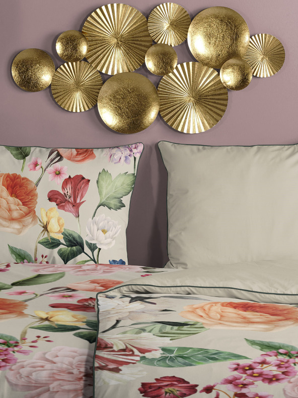 Descanso Beige gemusterte Wendebettwäsche Descanso Fiori 140 x 200 cm