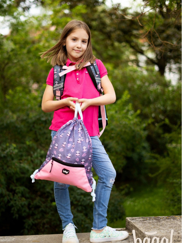 BAAGL  Grauer Schulranzen mit Tasche Panda Baagl