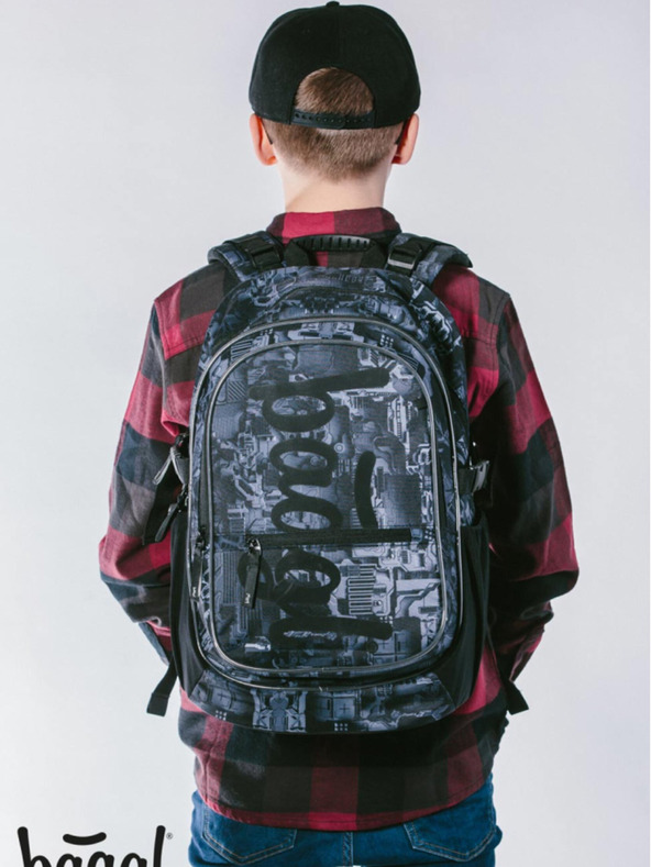 BAAGL  Graues Schulset - Rucksack, Mäppchen, Tasche Baagl Core Technic