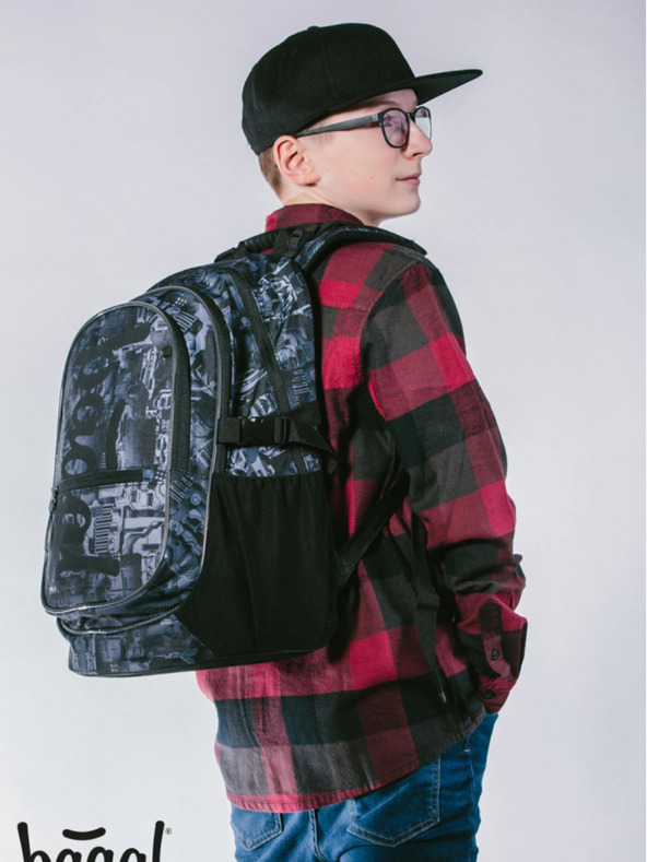 BAAGL  Graues Schulset - Rucksack, Mäppchen, Tasche Baagl Core Technic