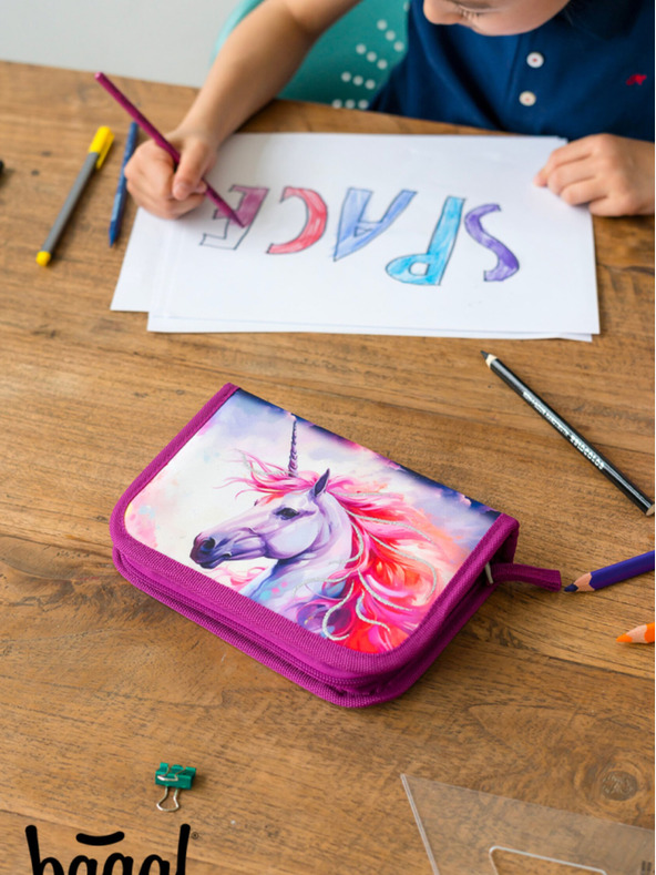 BAAGL  Lila Schulmäppchen einreihig Baagl Unicorn Kingdom
