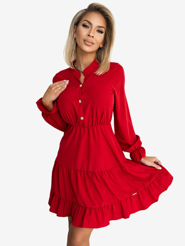 numoco Kleid mit Sweetheart-Ausschnitt und goldenen Knöpfen - rot Numoco