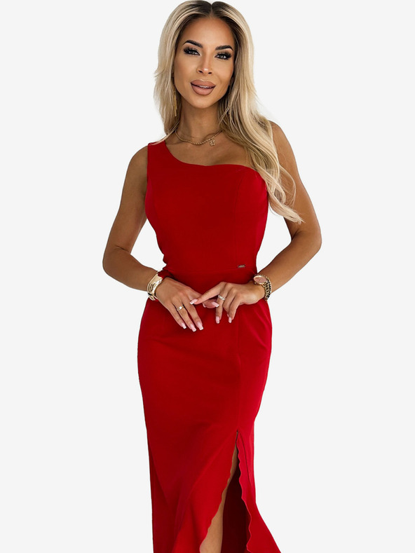 numoco Langes One-Shoulder-Kleid - rot Numoco