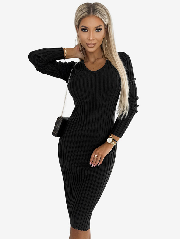 numoco Numoco Pullover-Kleid mit V-Ausschnitt