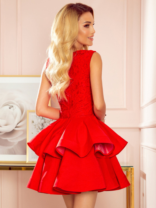 numoco Exklusives Kleid mit Spitzenausschnitt - rot Numoco