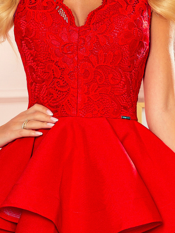 numoco Exklusives Kleid mit Spitzenausschnitt - rot Numoco