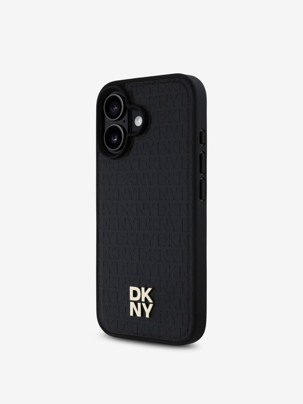 DKNY DKNY PU Leder Repeat Pattern Stack Logo MagSafe Back Cover für iPhone 16 Schwarz