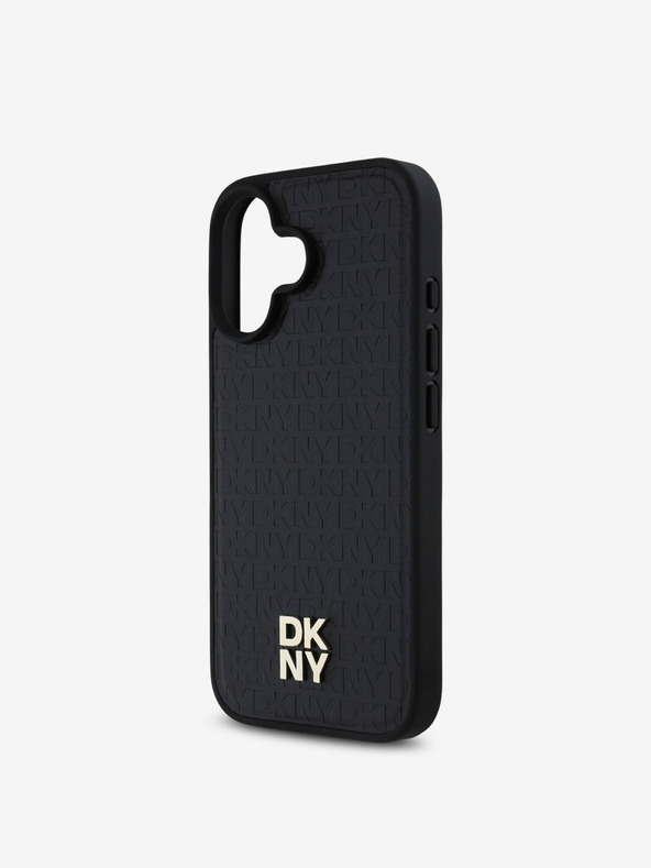 DKNY DKNY PU Leder Repeat Pattern Stack Logo MagSafe Back Cover für iPhone 16 Schwarz