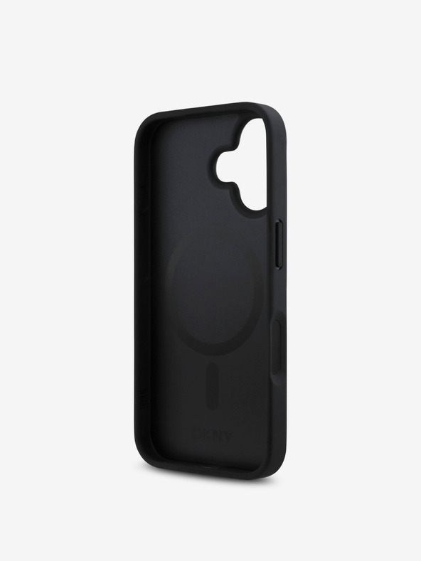 DKNY DKNY PU Leder Repeat Pattern Stack Logo MagSafe Back Cover für iPhone 16 Schwarz