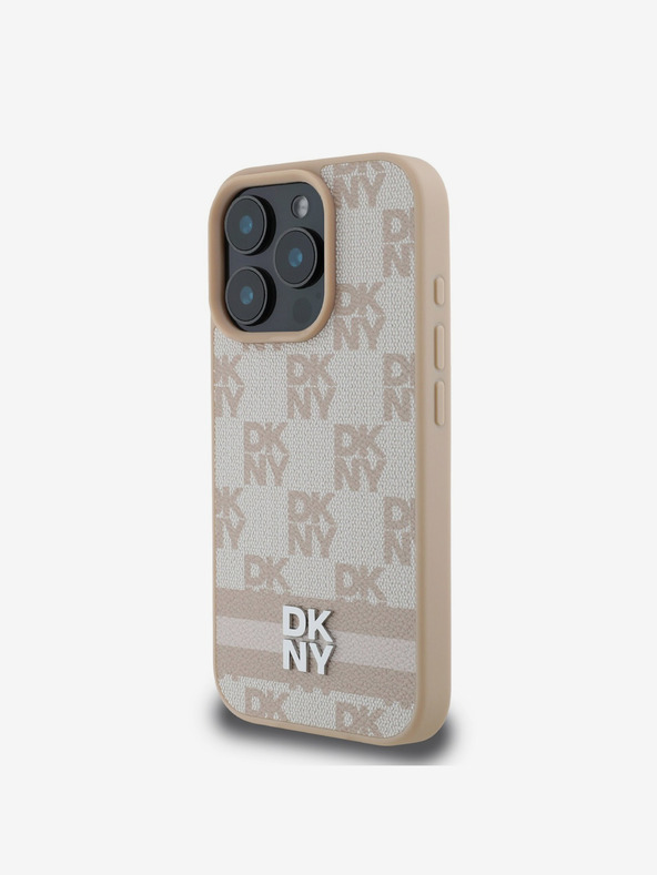 DKNY DKNY PU Leder Karomuster und Streifen Rückseitenschutz für iPhone 16 Pro Max Pink