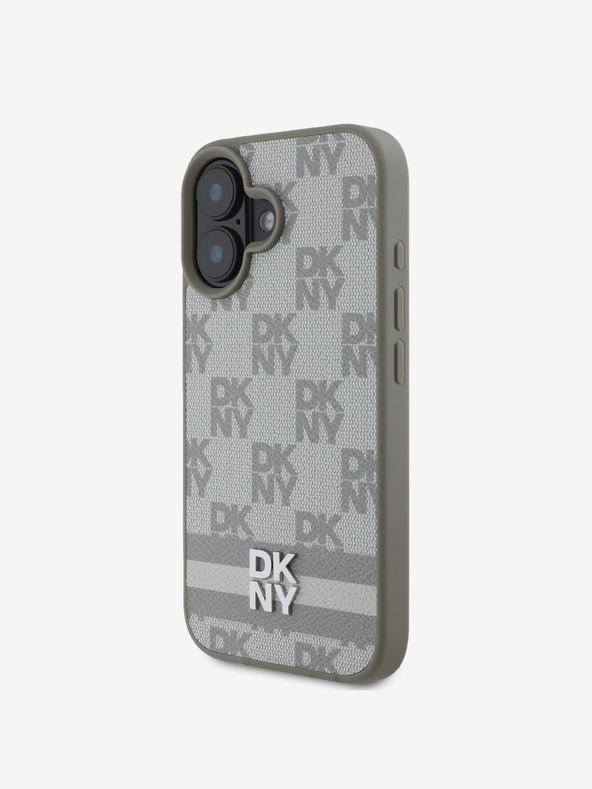 DKNY DKNY PU Leder Karomuster und Streifen Rückseite für iPhone 16 Beige