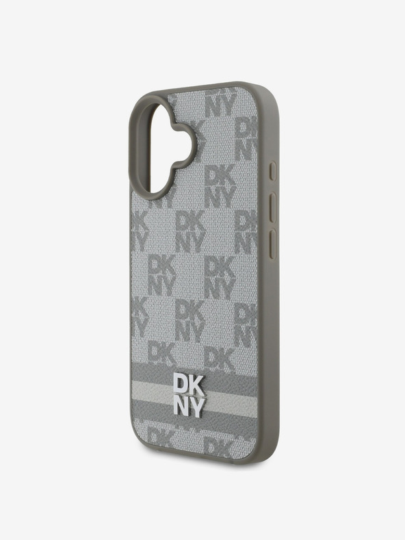 DKNY DKNY PU Leder Karomuster und Streifen Rückseite für iPhone 16 Beige